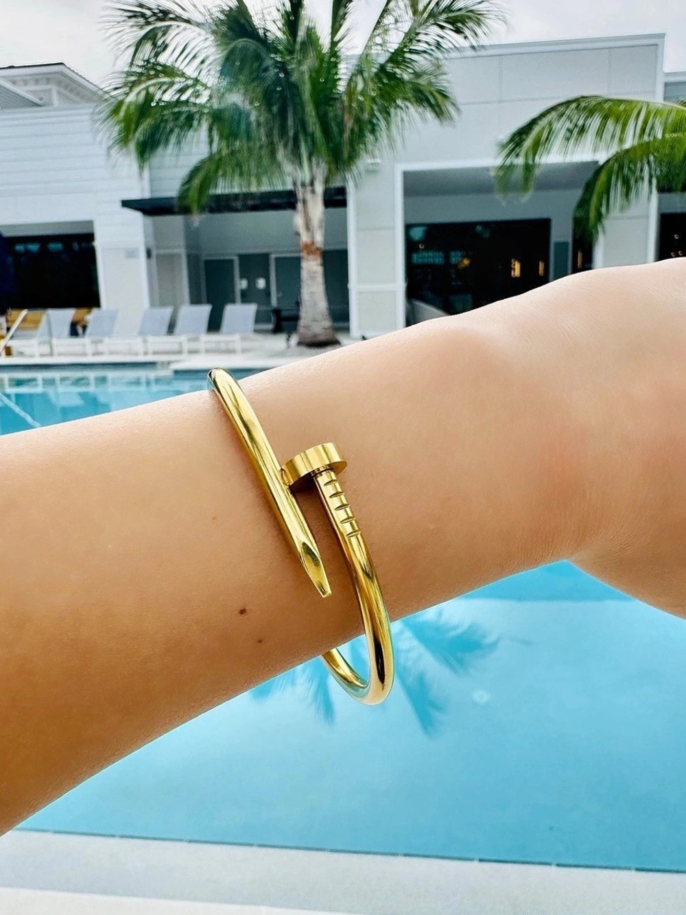 Gold Nail Screw Bangle Bracelet